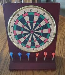 MINI WOODEN TWO SIDED DART BOARD-ONE SIDE ROTATES +6 MINI DARTS AND STAND | eBay