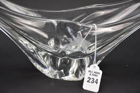 Sold at Auction: DAUM France Crystal Centerpiece Mid-Century Fruit Bowl - a clear French crystal centerpiece bowl by DAUM. Signed Daum France at base. 6 1/2" h x 16" w. Condition: Some