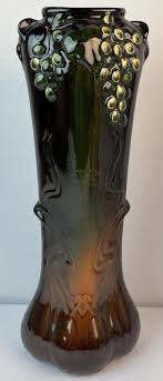 Sold at Auction: Antique 1904 Weller Floretta #36 Brown Gloss Glaze Art Pottery w/ Green Grapes Ceramic Vase