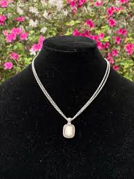 Iridescent White Stone Pendant Double Chain Sterling Silver ...