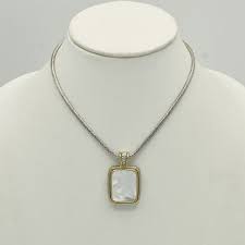 TWO TONE MOTHER OF PEARL ENGRAVED PENDANT SILVER CHAIN ...