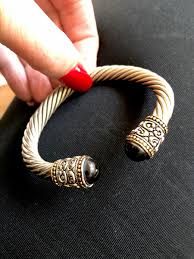 Large Black Stone Ring In Stainless Steel Rope And Gold Trim , Twisted Cable | eBay