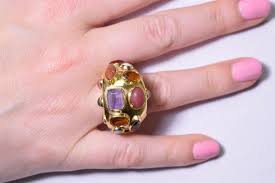 Signed Sanz 18kt Mutli-Gem Designer 1950's Sputnik Ring ...