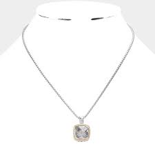 Shiny Square CZ Stone Pendant Necklace | SHINY INDIVIDUAL