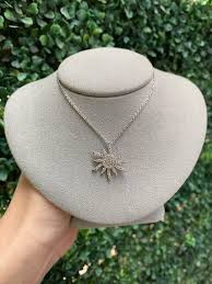 14 Karat White Gold Natural Diamond Sun Pendant Necklace For ...