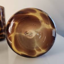 SET Of 2 Tortoiseshell Amber HAND BLOWN Stemless Leopard ...