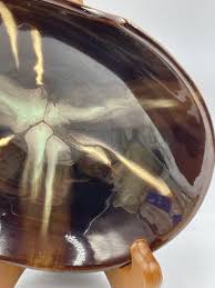 Shallow Drip Glazed Pottery Art Bowl Abstract Shaped Glossy ...