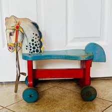 Antique Child's Riding Horse Wooden Toy Handmade Wood Wheels ...