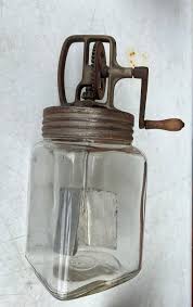 Antique Butter Churn Jar With Wooden Handle | Chairish