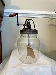 Antique Oakes Mfg Co Butter Churn: Greek Key Glass Jar, Cast ...