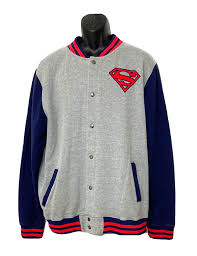 SUPERMAN D.C. COMICS GREY & BLUE VARSITY JACKET, SNAP FRONT, MEN'S XL | eBay Australia