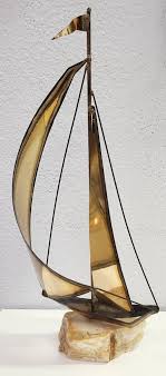 Mid-century Brass Sailboat on Stone Base - signed Jere – Starboard Home