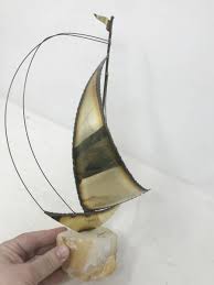 Mid-Century MODERN Brass SAILBOAT Sculpture QUARTZ Base SIGNED | eBay Australia