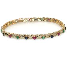 14K Gold Tennis Bracelet with Emerald, Ruby & Sapphire