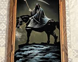 Vintage Wood Framed Velvet Painting Dark Lord Grim Reaper Signed Mexico Wall Hanging Decor Black Metal - Etsy