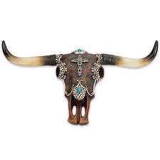 Leather Wrapped Longhorn Bull Skull - Resin Sculpture - BUDK.com