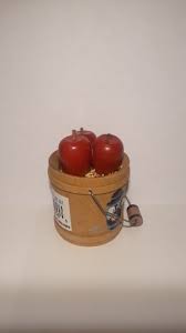 Vntg Miniature Handpainted Handturned Wood Bucket Of Apples ...