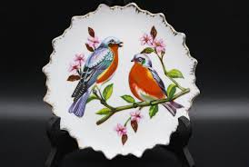 Buy Duo Porcelain PLATES With Vintage Bird Motif Korea ...