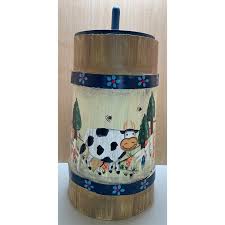 Hand Painted Cow Country Scene Wooden Shaped Butter Turn