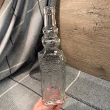 Vintage Clear Glass Tall Square Base Decorative Bottle With ...