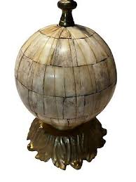 Bronze Inlaid Bone Globe 11" Vintage Antique Decorative ...