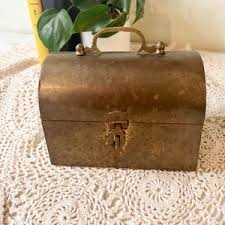 Vintage Brass Dome Treasure Chest Trinket Box With Handle ...
