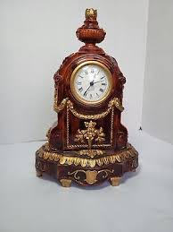12" Heavy Resin Carved Mantle Clock French Style Fleur De Lis Quartz Gold Brown | eBay