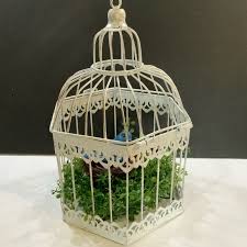 Accents | Vintage White Birdcage Hanging With Greenery And Blue Bird Victorian Style | Poshmark