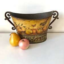 Vintage Large 2 Handle Decorated Metal Container - Etsy