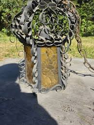 Vintage Spanish Revival Wrought Iron Hanging Lantern – 1920s Gothic Amber Glass | eBay