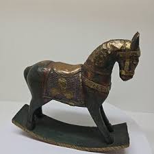 Vintage Hand Carved Wooden Rocking Horse With Brass T1 - Etsy