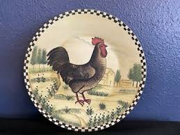 VTG Collectible Wood Rooster/Chicken Farm Life Scenic Plate -Blk/White Rim - #1 | eBay