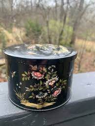 Vintage Black & Gold Floral Midcentury Tin W/ lid, Asian Design Flower Floral | eBay