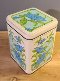 Tin Container Vintage White Blue Floral Flowers | eBay