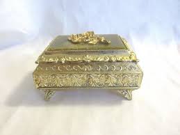 VTG Jewelry Trinket Box Gold-Tone Metal Footed Hinged ...