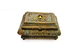 Antique Gilt Bronze Jewelry Box: Victorian Enamel Lady ...