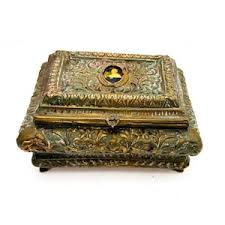 Antique Gilt Bronze Jewelry Box: Victorian Enamel Lady ...