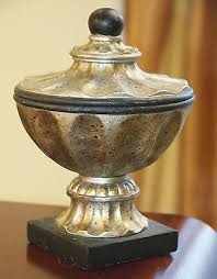 ROUND FOOTED 8" x 5.75" W COMPOTE STORAGE COVERED ANTIQUED SILVER w/ BLACK RESIN | eBay