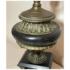 Antique ornate black marble stone bronze Empire style cherub electric - Ruby Lane