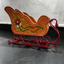 1980s Wood and Metal Sleigh 11 Inches Long Decorated With Poinsettia, Bells and Ribbons Sturdy Vintage Santa's Sleigh - Etsy