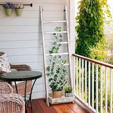 Amazon.com : MyGift 4.5ft Tall Rustic Wood Shelf Ladder, 5-Tier Wall Mounted Indoor Plant Stand Shelves with Planter Tray, Decorative Vine Climbing Trellis for Garden and Patio, Whitewashed : Patio, Lawn &