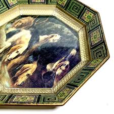 Decoupage Glass Dish Dogs Hounds Lounging Hand Painted Border Octagonal | eBay