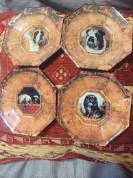 Marye Kelley Glass Decoupage Dog Breed Plates Handmade Texas Octagonal Set Of 4 | eBay Australia