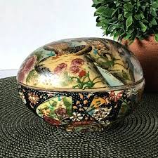 Vintage Ceramic Chinoiserie Egg Shaped Box | Chairish