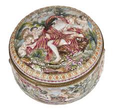 Lot - Large Capodimonte Circular Porcelain Covered Box with ...