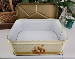 Distressed Vintage Beige, Gold, & Brown Metal Bread Box With ...