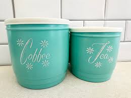 1950s Vintage Stanley Atomic Turqoise Plastic Canister Set of ...