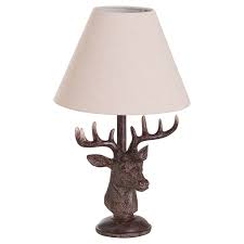 Rustic Stag Head Lamp | Linen Shade Table Light – Brix + Bailey