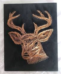 Vintage String Art Wall Picture Buck Bust Black Velvet Wood 14”x11” | eBay