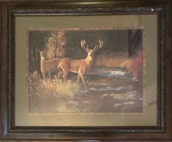 Winter Whitetail Print Framed Carved Wood Matted Signed ...